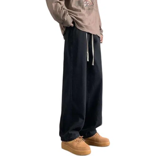法文箱子 包边橡筋裤宽松阔腿休闲薄款夏季牛仔裤 男款