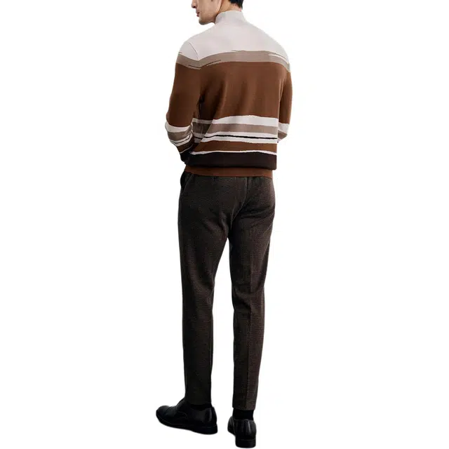 丹宁哲学 单层嵌花可机洗纯羊毛条纹常规长袖不可翻高领宽松型针织衫 男款