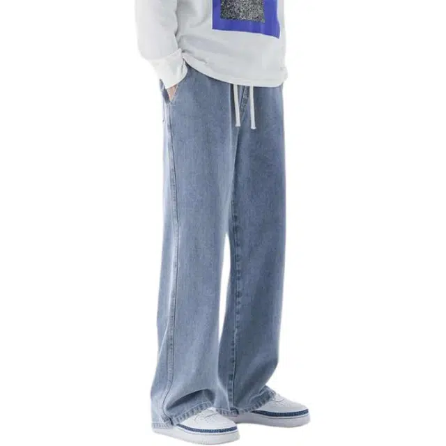 法文箱子 包边橡筋裤宽松阔腿休闲薄款夏季牛仔裤 男款