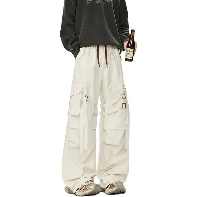 佐菲利 美式伞兵复古休闲高街褶皱百搭慵懒时髦潮牌阔腿裤工装裤 男女同款