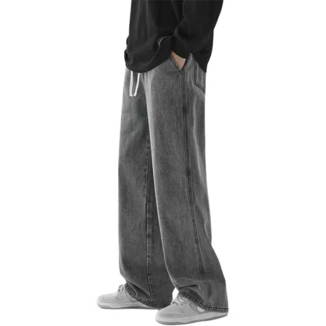 法文箱子 包边橡筋裤宽松阔腿休闲薄款夏季牛仔裤 男款