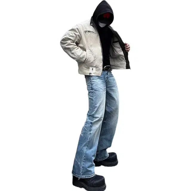 【机能风拉链飞行机车外套】布客行 纯色防风保暖日常通勤提升腰线设计格纹内衬增添层次美式复古硬汉碰撞未来主义风格夹克 男女同款