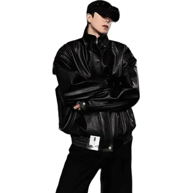 【美式复古宽松廓形机车外套】布客行 赛博朋克痞帅酷飒不羁狂野硬朗摇滚叛逆防水防风日常出行翻领设计院风秋冬百搭夹克 男女同款