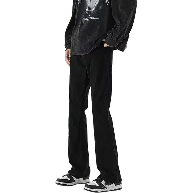 法文箱子 复古美式高街修身微喇百搭休闲牛仔裤 男款