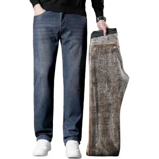卡丹狄诺 天丝莱赛尔加绒加厚男士冬季柔软轻商务休闲中高腰保暖轻奢长裤男裤子男牛仔裤 男款