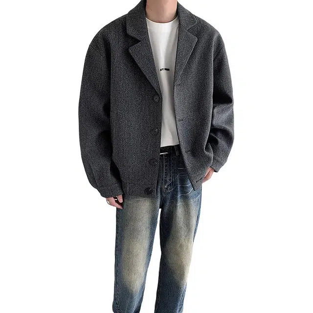佐菲利 美式立领毛呢外套痞帅呢子韩系廓形西装夹克大衣 男女同款