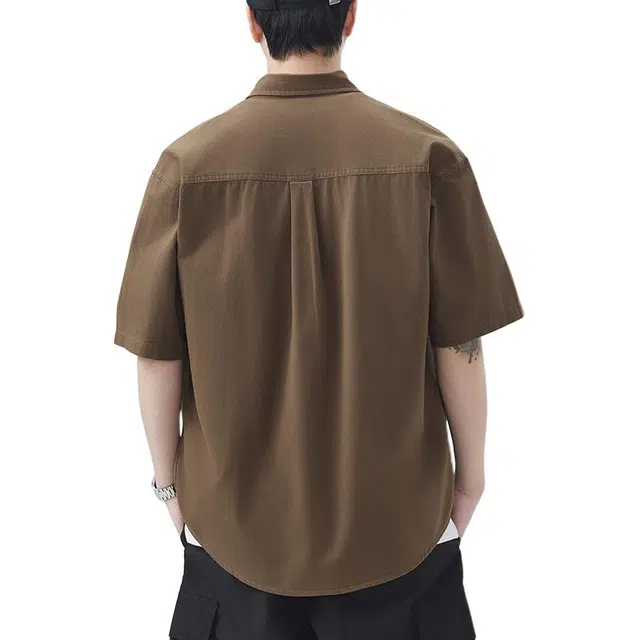 袋鼠 简约设计纯色时尚百搭舒适休闲宽松版型短袖衬衫 男女同款