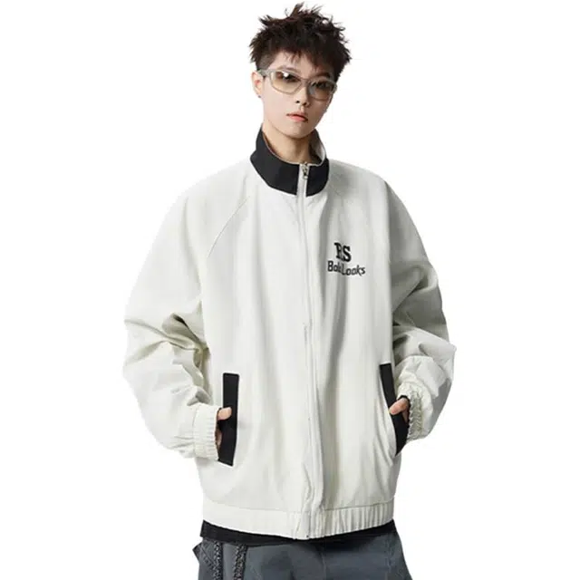 佐菲利 美式两面穿运动外套潮牌条纹撞色宽松休闲哈林顿上衣夹克 男女同款