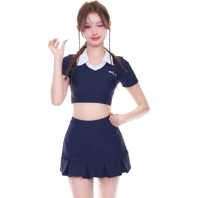 木清清 学生少女分体式运动保守可爱日系女孩泡温泉泳衣套装 女款