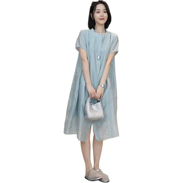 沐晓欣 简约宽松显瘦短袖连衣裙 女款