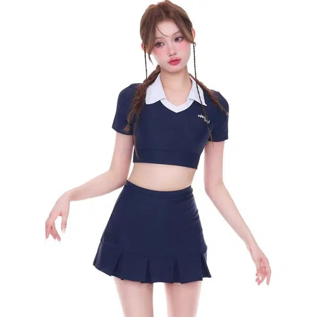 木清清 学生少女分体式运动保守可爱日系女孩泡温泉泳衣套装 女款