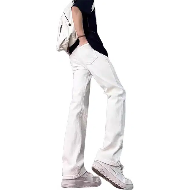 单爵 纯色美式薄款休闲直筒宽松牛仔裤 男女同款