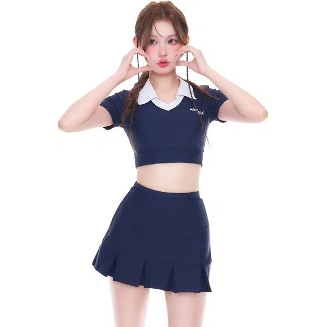 木清清 学生少女分体式运动保守可爱日系女孩泡温泉泳衣套装 女款