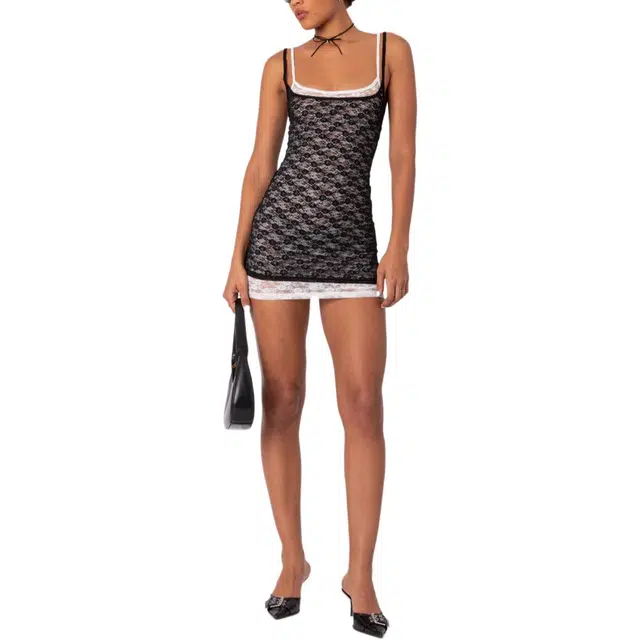 edikted Vivian Layered Lace Mini Dress