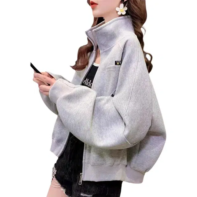 邦固依品 短外套女士开衫上衣宽松大码棒球服百搭休闲夹克卫衣 女款