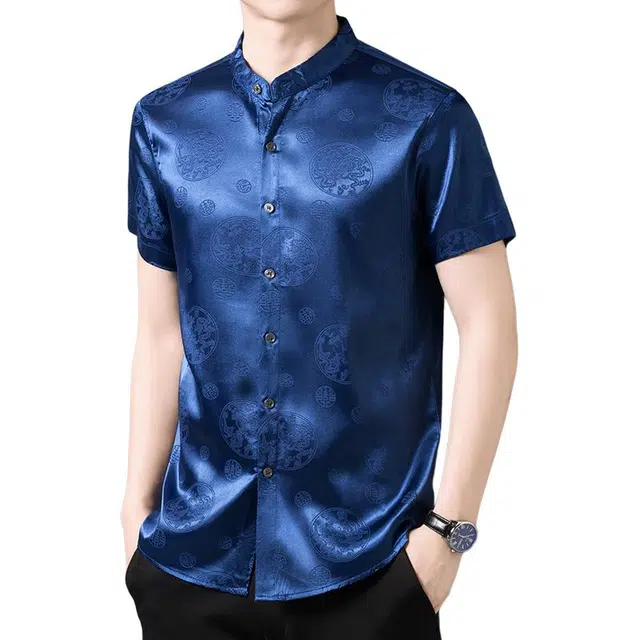 卡丹狄诺 丝滑唐装夏季舒适百搭中式风格短袖衬衫 男款