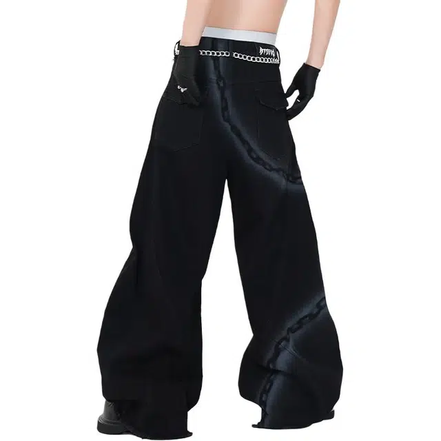 一碗士多 美式复古高街小众百搭设计感拼接宽松阔腿直筒垂感拖地痞帅时尚个性通勤户外日常牛仔裤 男女同款