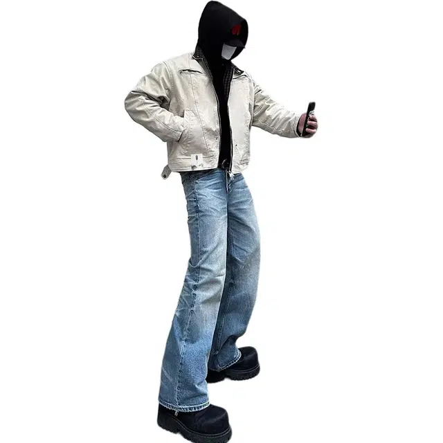 【机能风拉链飞行机车外套】布客行 纯色防风保暖日常通勤提升腰线设计格纹内衬增添层次美式复古硬汉碰撞未来主义风格夹克 男女同款