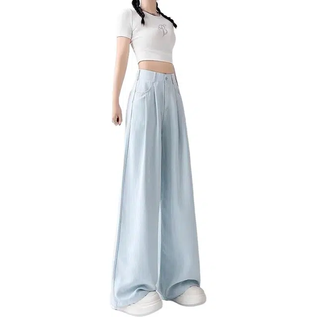 依钗 冰丝山本裤女夏季潮流高腰显瘦直筒阔腿舒适百搭西装裤 女款