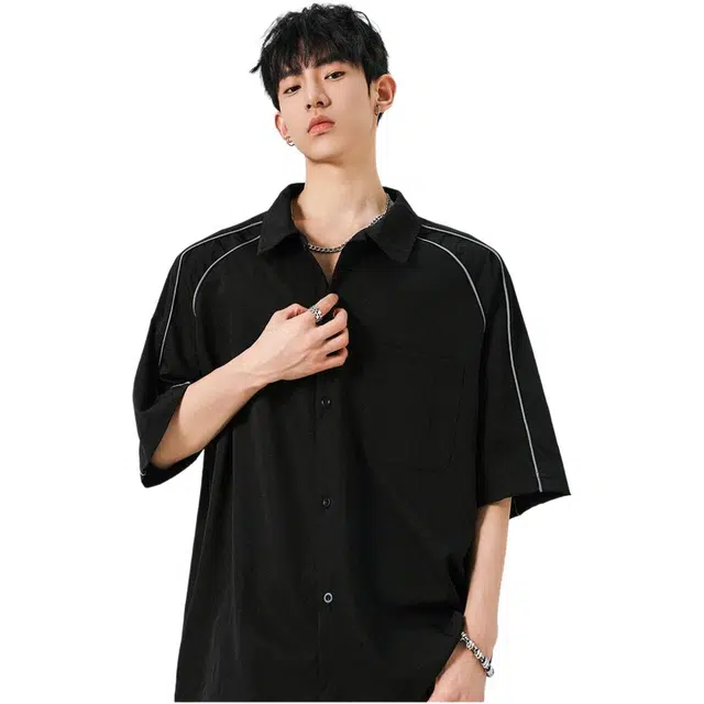 法文箱子 小清新高品质透气潮流百搭休闲短袖衬衫 男款