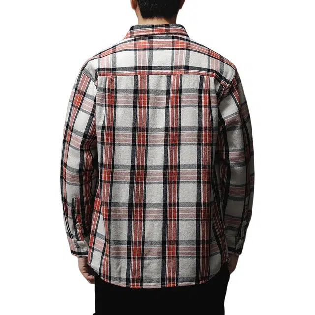 贵色 潮流纯棉翻领休闲百搭青年美式高级复古痞帅格子拼接长袖衬衫 男女同款