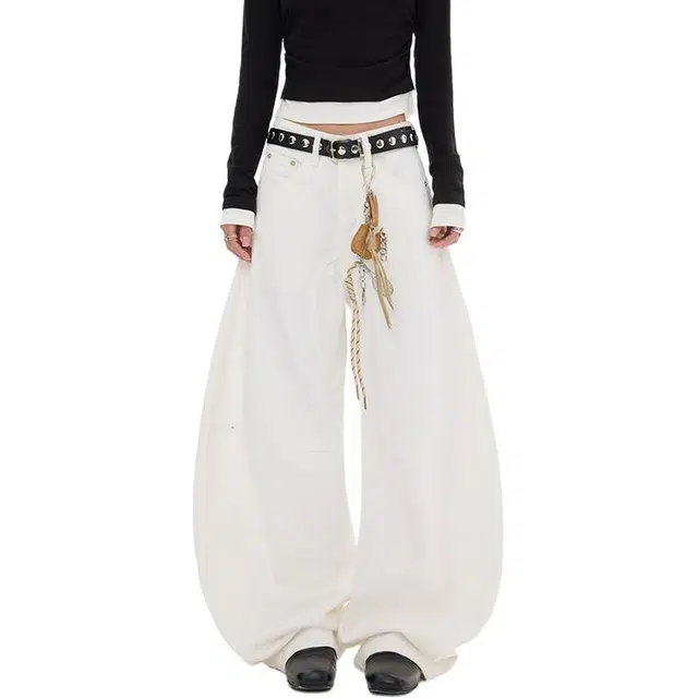 八哥 美式复古高街纯棉基础款铆钉水洗做旧设计感潮流时尚显瘦显高弯刀裤日常通勤百搭垂感舒适柔软长裤牛仔裤 男女同款