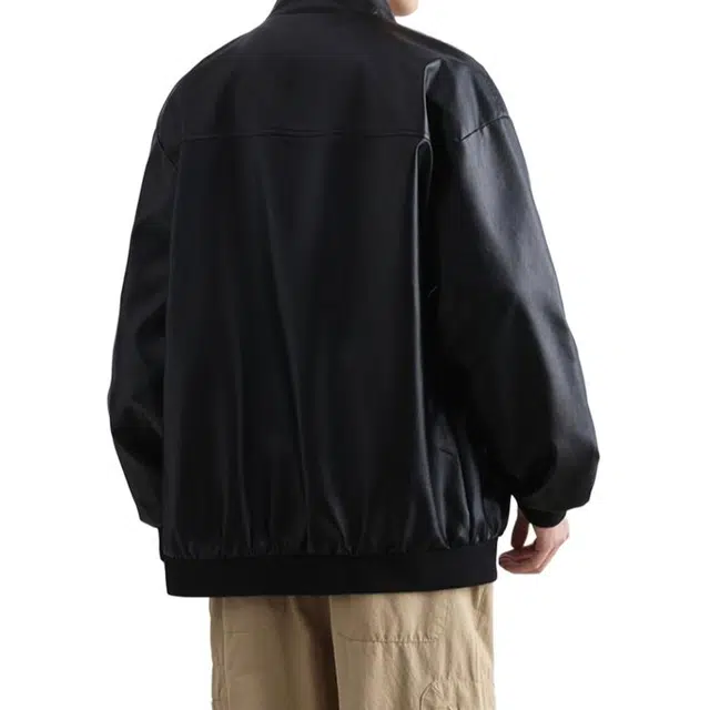 特斯型 日系高级感拼接撞色刺绣机车服立领皮衣夹克外套 男女同款