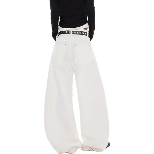 八哥 美式复古高街纯棉基础款铆钉水洗做旧设计感潮流时尚显瘦显高弯刀裤日常通勤百搭垂感舒适柔软长裤牛仔裤 男女同款