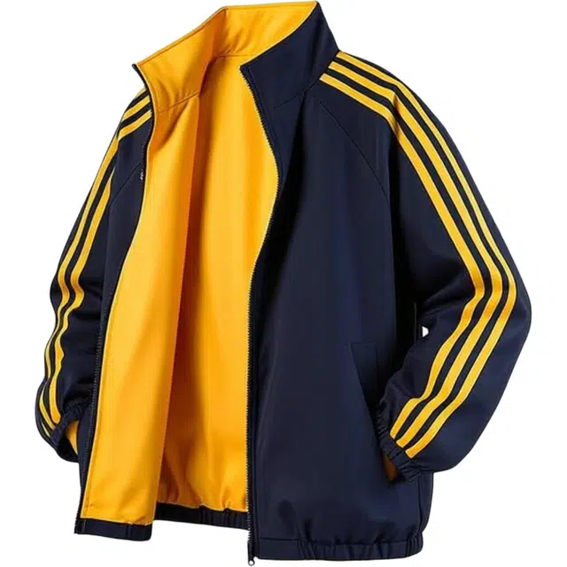 半空山 美式复古基础款街头双面穿三条杠条纹时尚潮流痞帅防泼水日常休闲宽松百搭运动学院风立领秋冬外套夹克 男女同款