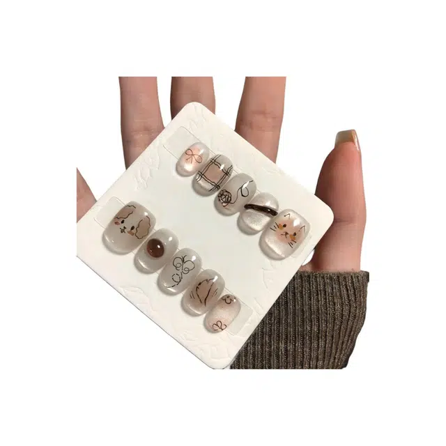 计轩 人鱼手工蝴蝶高级小众显白玉桂狗  穿戴甲 短梯跳色裸色 可爱
