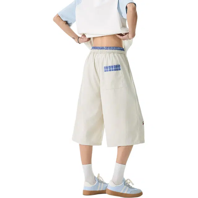 寻星记 美式腊肠小狗刺绣格子拼接运动沙滩卡通图案凉感透气户外通勤百搭宽松痞帅运动七分休闲短裤 男女同款