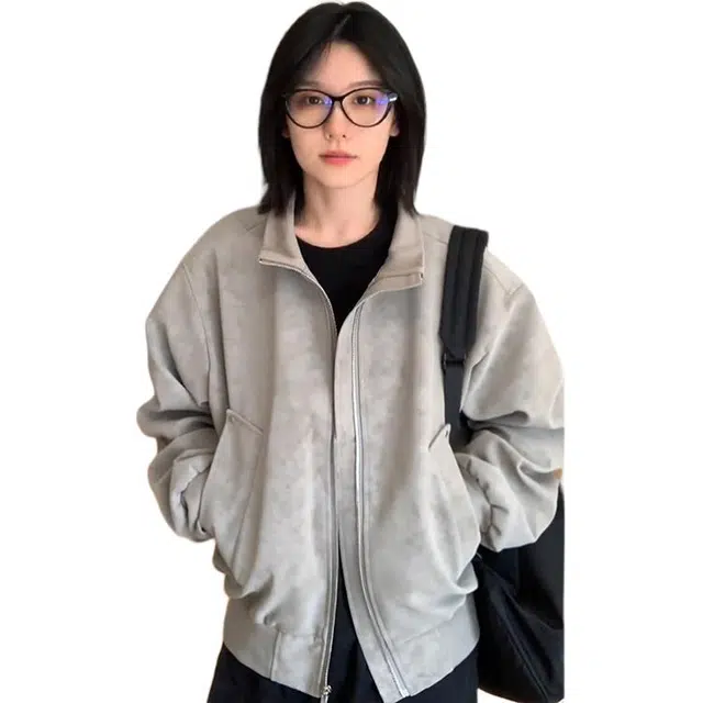 单爵 美式复古扎染皮衣外套男秋季穿搭短款飞行员夹克 男女同款