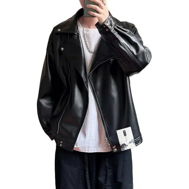 【美式痞帅休闲斜拉链机车皮衣】布客行 潮酷前卫霸气有型不羁亲肤柔软顺滑小众设计高级感百搭宽松日常个性做旧外套夹克 男女同款