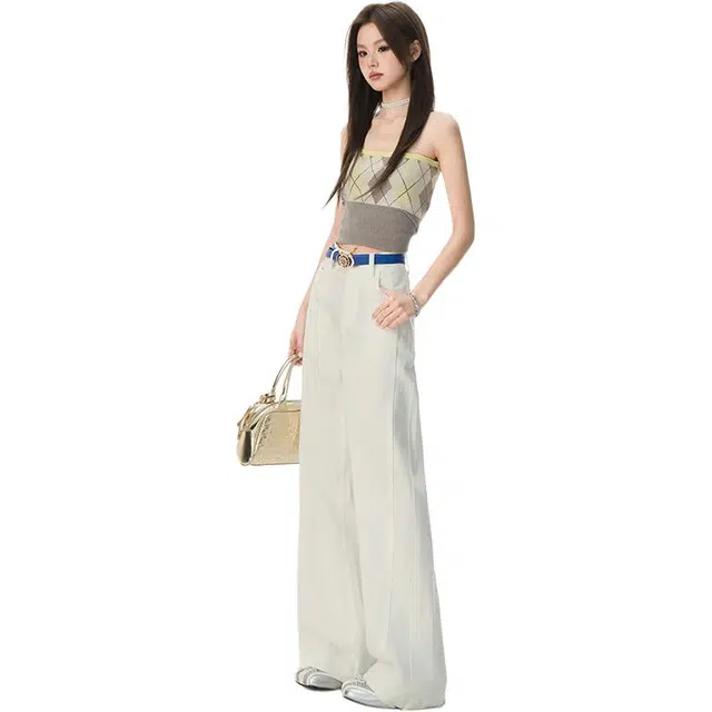 么宁 超薄三防面料冰凉透气侧缝拉高设计显高宽松直筒垂感拖地牛仔裤 女款