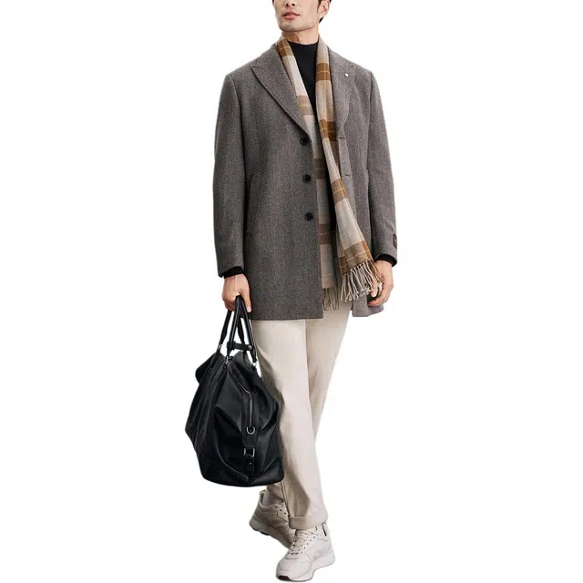丹宁哲学 纯羊毛戗驳领时尚西装领大衣 男款