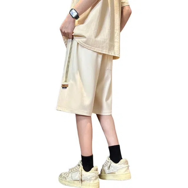 佐菲利 美式织带拼接重磅宽松痞帅五分裤潮牌冰丝凉感户外运动裤子休闲短裤 男款