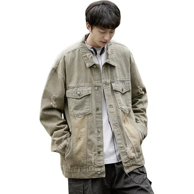 太子龍 美式复古做旧春秋季潮牌痞帅休闲宽松百搭长袖牛仔外套 男款