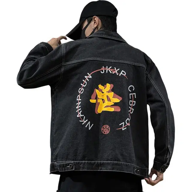 太子龍 潮牌明线宽松大码韩版工装上衣学生牛仔外套 男款