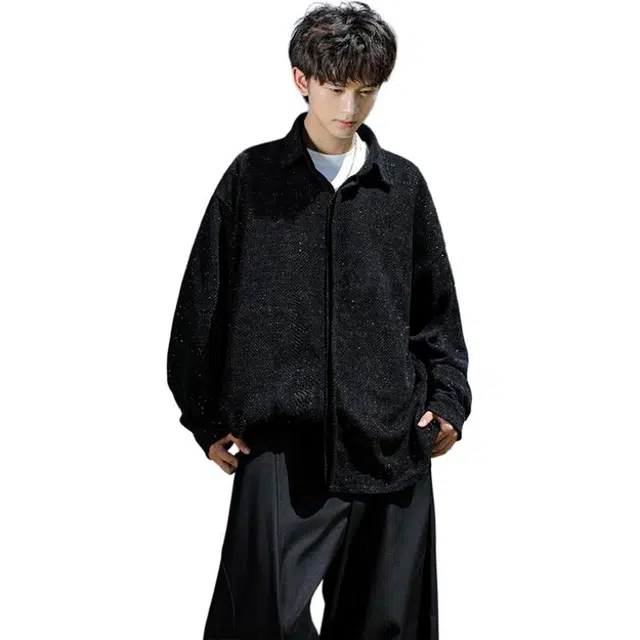 单爵 小香风男款秋季肌理感长袖衬衣翻领高级感衬衫 男女同款