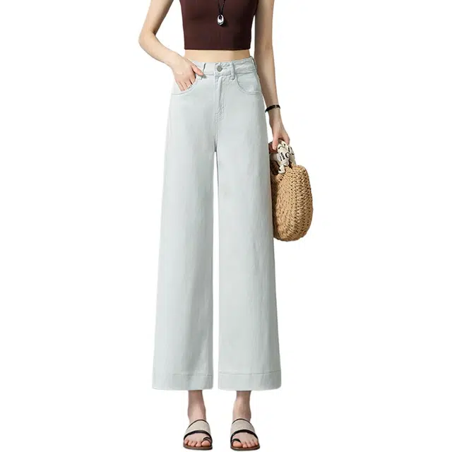 惟熙 薄款高腰垂感直筒裤九分阔腿裤子牛仔裤 女款