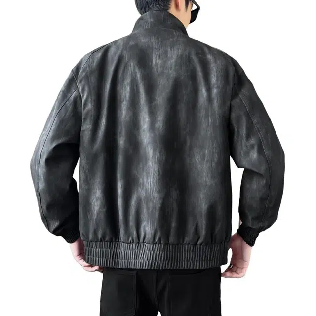 太子龍 立领时尚宽松简约潮流百搭休闲防风皮衣夹克 男款