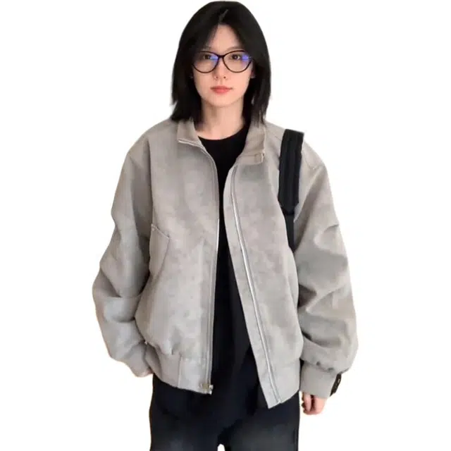 单爵 美式复古扎染皮衣外套男秋季穿搭短款飞行员夹克 男女同款