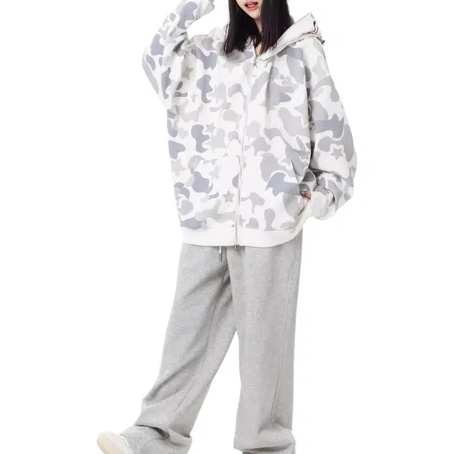 欧迪芬 鲨鱼双层连帽开衫外套休闲宽松垂感落肩卫衣 女款 迷彩白