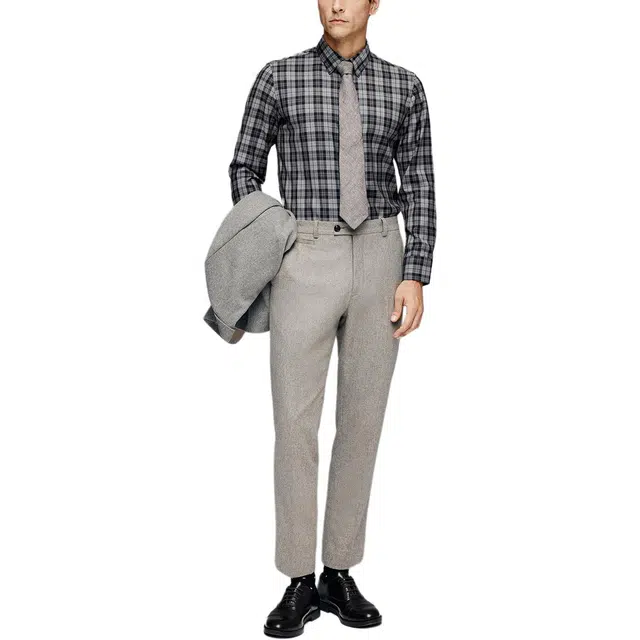 丹宁哲学 高端色织可机洗格子长袖翻领标准衬衫 男款