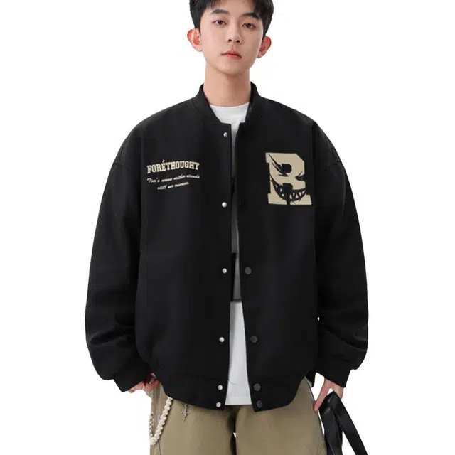 加荣 潮牌设计感棒球服男秋季美式字母刺绣夹克男装高街百搭休闲上衣男款时尚高级感运动卫衣男士小众学院风情侣外套 男女同款