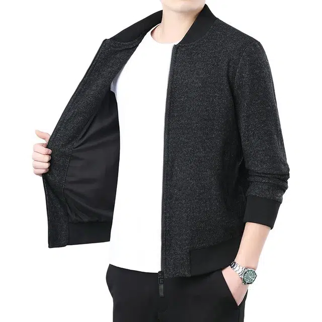 太子龍 秋冬季外套开衫加绒厚短款针织衫纯色潮流夹克 男款