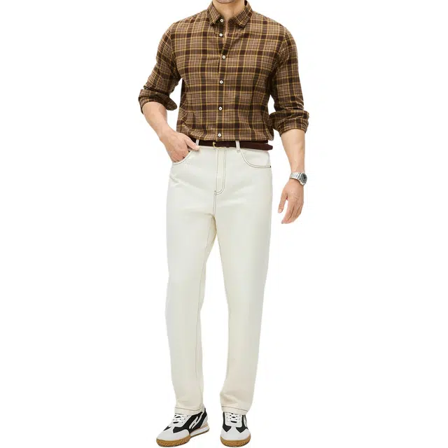 丹宁哲学 高档复古胚白色纯棉 秋季男士合体直筒牛仔裤 男款