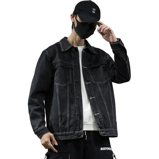 太子龍 潮牌明线宽松大码韩版工装上衣学生牛仔外套 男款