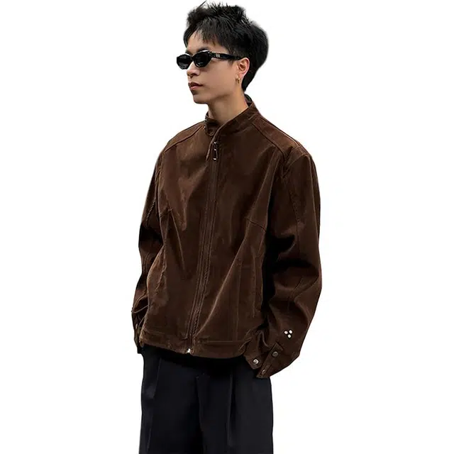 单爵 美拉德麂皮外套男春秋短款哈灵顿巴恩风夹克 男女同款