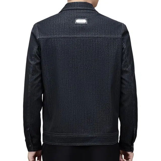 卡丹狄诺 潮流时尚痞帅年轻款翻领皮夹克外套男单排扣铆钉挺括有型轻奢高级感条纹休闲皮衣 男款